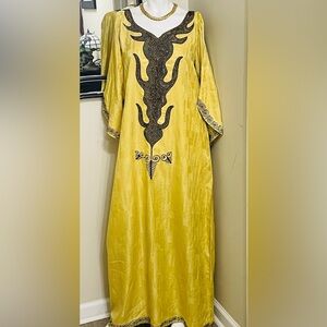 Yellow Embroidered Maxi Dress with Black Beadwork